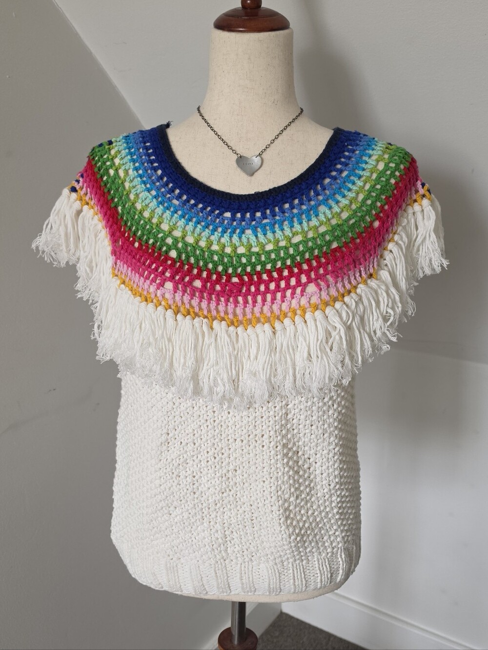 Open-knit Fringe Sweater